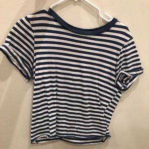 blue and white striped tee